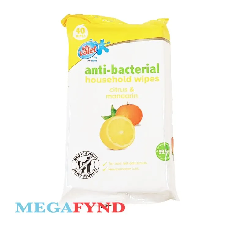 Antibakteriella Våtservetter 99.9% Citron & Mandarin 40-pack 3 Antibakteriella Våtservetter 99.9% Citron & Mandarin 40-pack