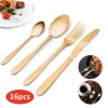 Bestickset (kniv, Sked, Gaffel, Tesked) I Guldfärg 16-pack 1 Bestickset (kniv, Sked, Gaffel, Tesked) I Guldfärg 16-pack -Megafynd shop 18385 1 2